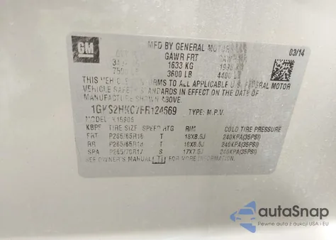 2015 GMC Yukon Xl 1500 Slt из США, поврежденный, VIN 1GKS2HKC7FR124669